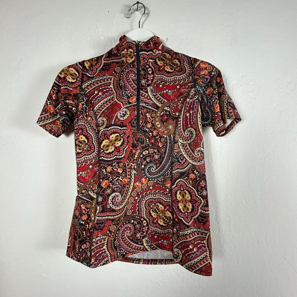 Kerrits Womens Paisley Short Sleeve Half-Zip Golf Shirt Small Active Top Red